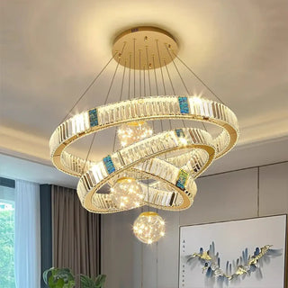 Luxury gold ring pendant lamp — crystal LED chandelier for dining room