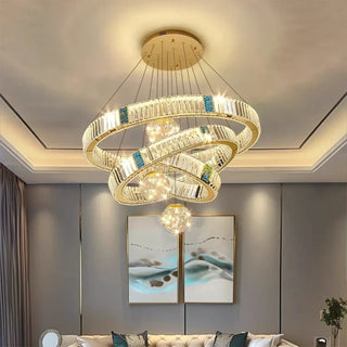 Crystal pendant with gold ring — designer LED chandelier for living room