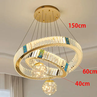 Suspension luminaire en cristal – Suspension LED moderne avec anneau doré
