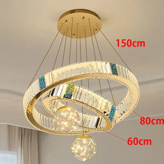 Suspension luminaire en cristal – Suspension LED moderne avec anneau doré