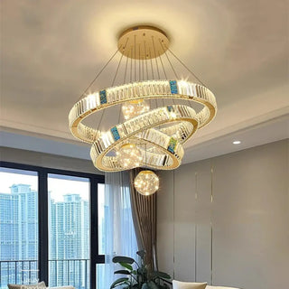 Suspension luminaire en cristal – Suspension LED moderne avec anneau doré