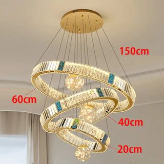 Suspension luminaire en cristal – Suspension LED moderne avec anneau doré