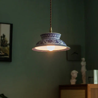 Handcrafted ceramic pendant light, vintage artisan style hanging lamp for dining room