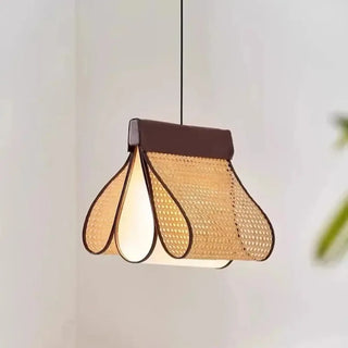 Woven rattan linear pendant lamp — natural warm ambient ceiling light