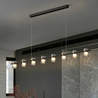 Modern linear glass pendant lamp with soft diffused light, minimalist hanging ceiling fixture