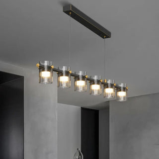 Linear minimalist glass pendant ceiling fixture, modern soft diffused hanging lamp