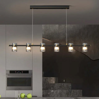 Minimalist linear pendant lamp in clear glass, modern hanging ceiling light for dining room