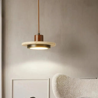 Marble and wood pendant light, modern hanging ceiling lamp with soft ambient lighting