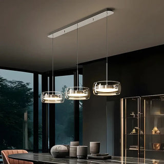Smoked glass minimalist pendant light, warm diffuser cozy living room ceiling