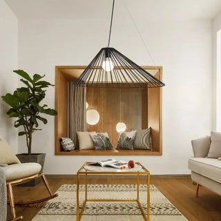 Minimalist black metal pendant light with conical shade, modern hanging ceiling lamp