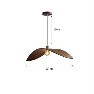Wooden wing pendant light detail, modern sculptural designer hanging ceiling lamp