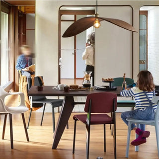 Modern wing-shaped wooden pendant light, sculptural hanging ceiling lamp for living room