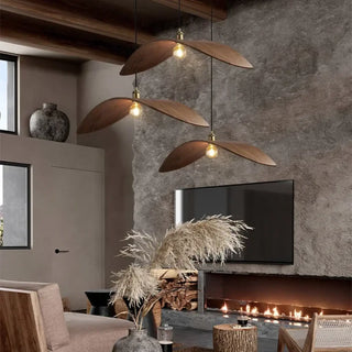Sculptural wood pendant lamp in wing shape, modern hanging ceiling light for dining room