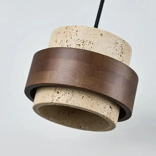 Natural stone and wood pendant ceiling fixture, modern warm ambient hanging lamp