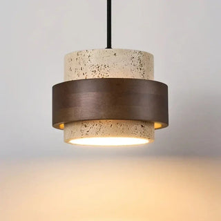 Wood pendant light with natural stone, modern warm ambient hanging ceiling lamp