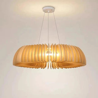 Wood pendant lamp with soft ambient lighting — natural ceiling fixture
