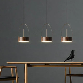 Adjustable intensity wood metal pendant light, designer modern ceiling fixture