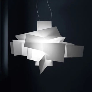 Modern geometric hanging pendant lamp in red and white, designer ceiling light
