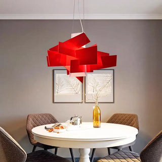 Modern geometric red white pendant ceiling fixture, hanging lamp for dining room