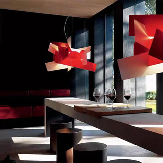 Modern geometric pendant light in red and white, hanging ceiling lamp for dining room
