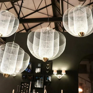 Modern sculptural pendant light, silver metal living room ceiling fixture