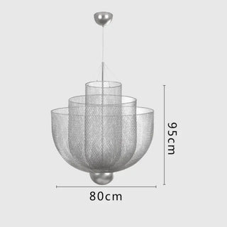Silver metal sculptural pendant light, modern living room ceiling fixture