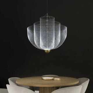 Sculptural silver metal pendant lamp, modern living room ceiling hanging light