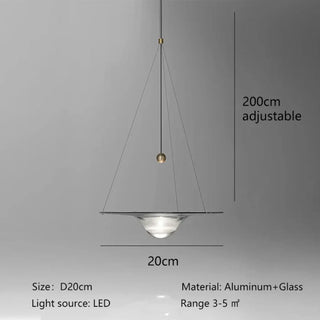 Modern LED pendant ceiling fixture in aluminum and glass, easy install hanging lamp