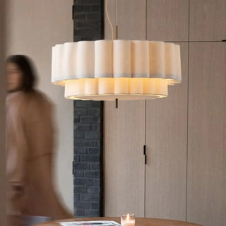 MINABE Modern Pleated Beige Fabric Elegant Ceiling Light – view 2