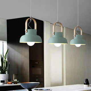 ARONI Nordic Green Pastel with Wood Ceiling Light – view 1