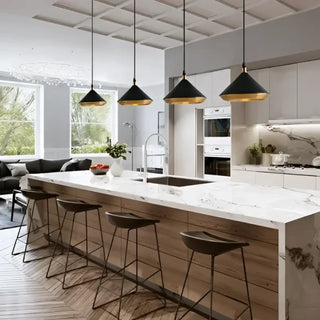 Black white pendant light, modern lamp with gold accent ceiling fixture