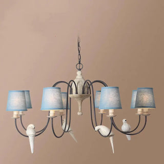 Elegant bird motif pendant lamp, blue lampshade home ceiling hanging light