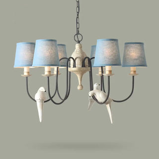 Blue lampshade pendant light, bird motif elegant home ceiling hanging fixture