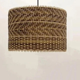 Hand-woven wicker pendant light with warm ambient glow, bohemian chic hanging lamp