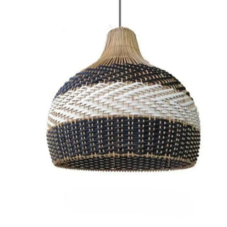 Boho woven wicker pendant ceiling fixture, handmade warm ambient hanging lamp