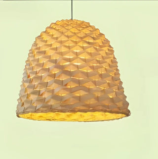 Natural wicker Japandi pendant lamp, artisan woven ceiling hanging light