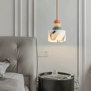 Contemporary handcrafted stone pendant light, colored warm ambient ceiling fixture
