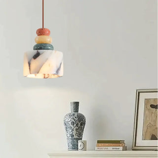 Designer natural stone pendant lamp, handcrafted colored warm ceiling hanging light