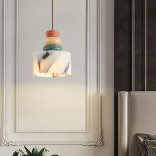 Colored natural stone pendant light, handcrafted warm ambient ceiling fixture