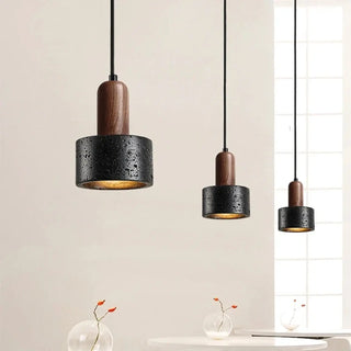 HOLE Black Stone Natural Wood Ceiling Light – view 1