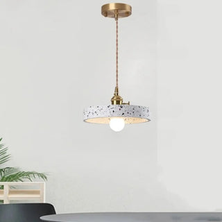 Vintage terrazzo pendant light detail, durable stone warm ambient hanging ceiling lamp