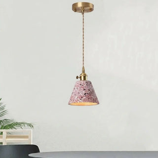 Vintage terrazzo pendant lamp, durable stone ceiling fixture with warm ambient lighting
