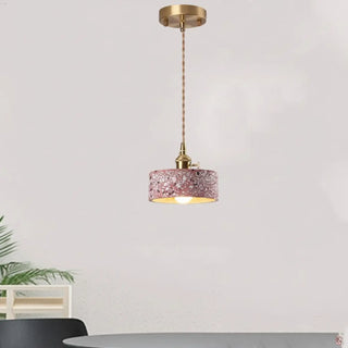 Vintage terrazzo pendant ceiling fixture, durable stone hanging lamp