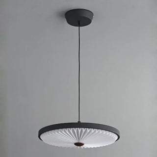 Modern pleated paper pendant, black metal sculpted ceiling hanging fixture