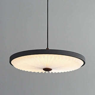 Designer pleated pendant light, sculpted paper black metal ceiling lamp
