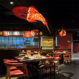 Artistic gold fish pendant lamp, unique suspension ceiling hanging light