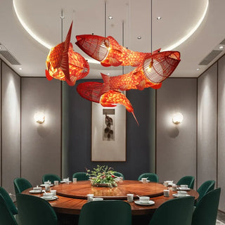 Gold fish pendant light, unique artistic suspension ceiling fixture