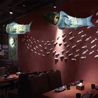 Unique gold fish hanging lamp, artistic suspension pendant ceiling fixture