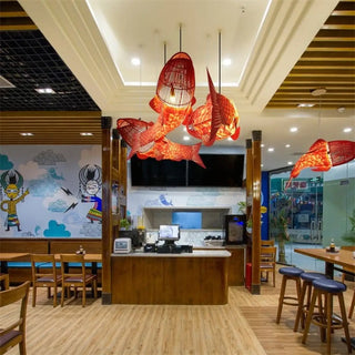 Designer gold fish pendant light, artistic unique suspension ceiling lamp