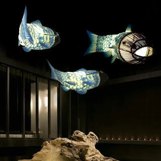 Artistic unique fish pendant, gold suspension ceiling hanging fixture